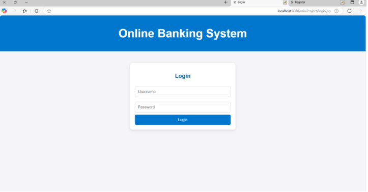 Online Banking System — login page